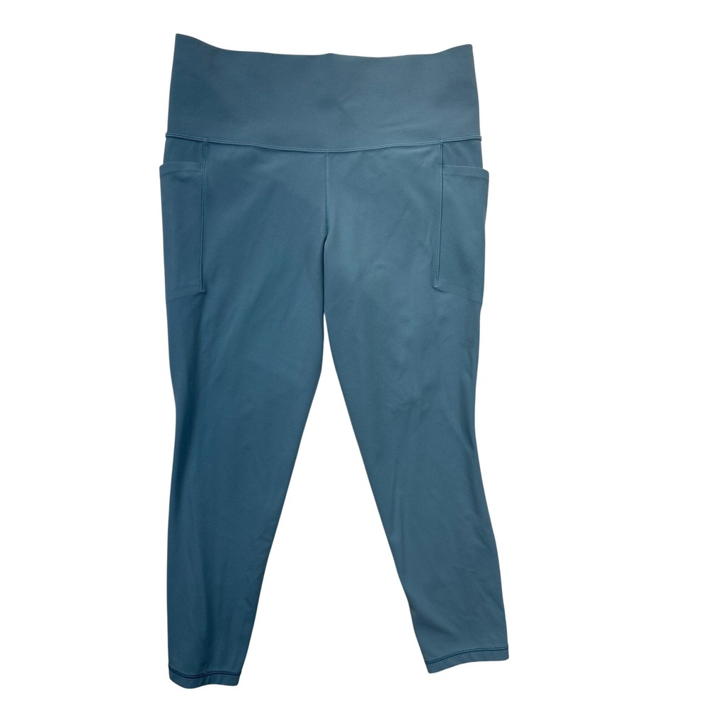 Athleta Leggings Women L Blue Powervita High Rise Pockets‎ Athletic Yoga Gym